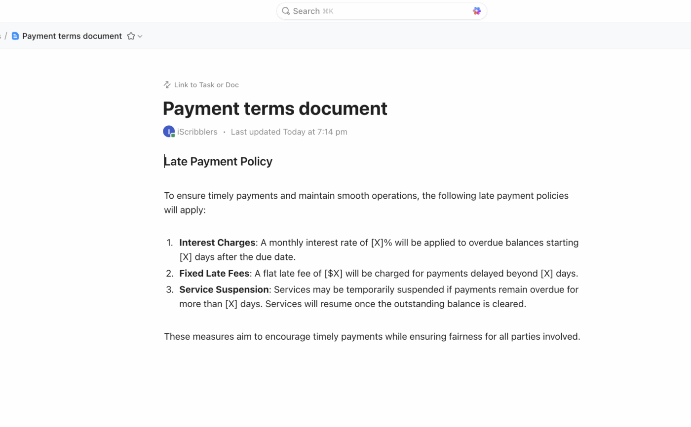 ClickUp Docs: How to Bill a Client