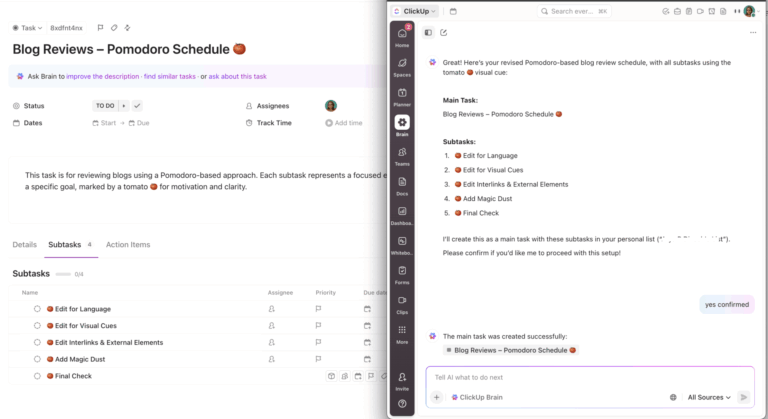 Pomodoro technique with ClickUp