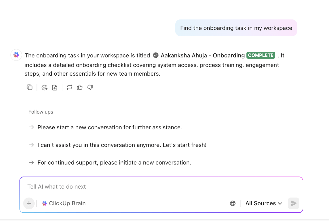 ClickUp Brain to locate employee files and docs