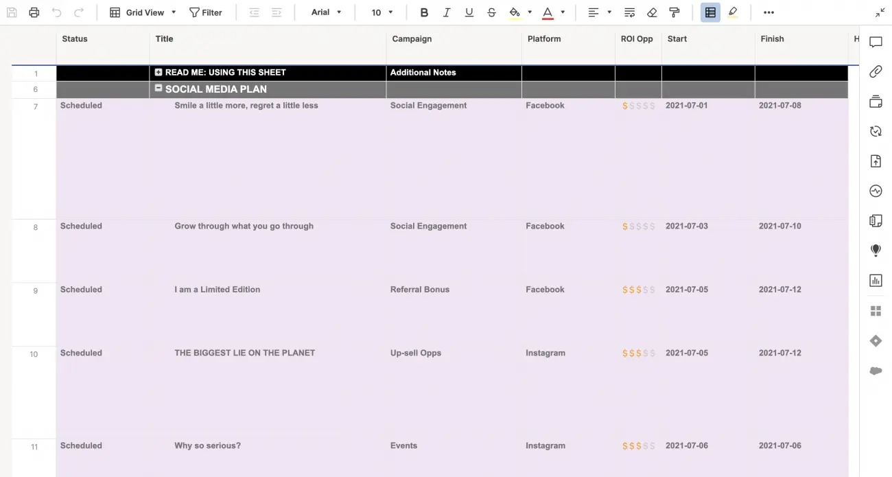 Social Media Plan Template : Smartsheet templates
