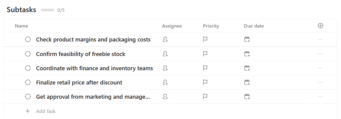 Subtasks in ClickUp :WhatsApp Business Marketing