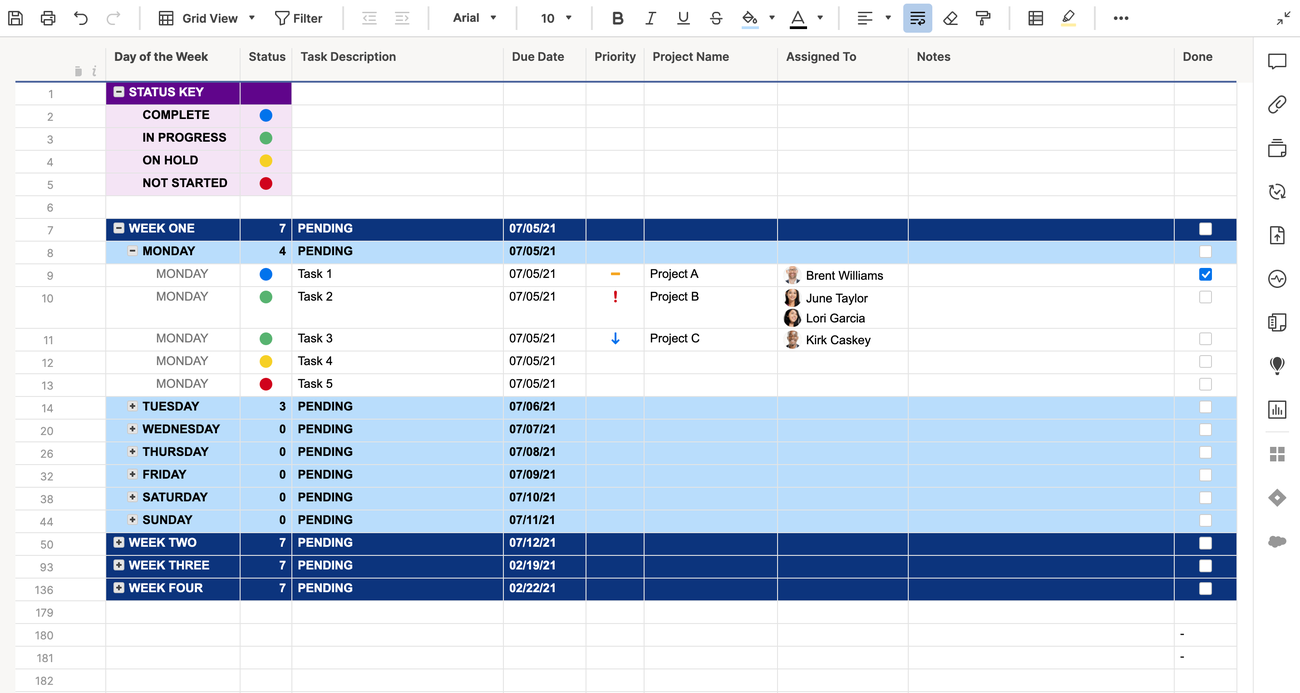 Weekly Task List Template : Smartsheet templates