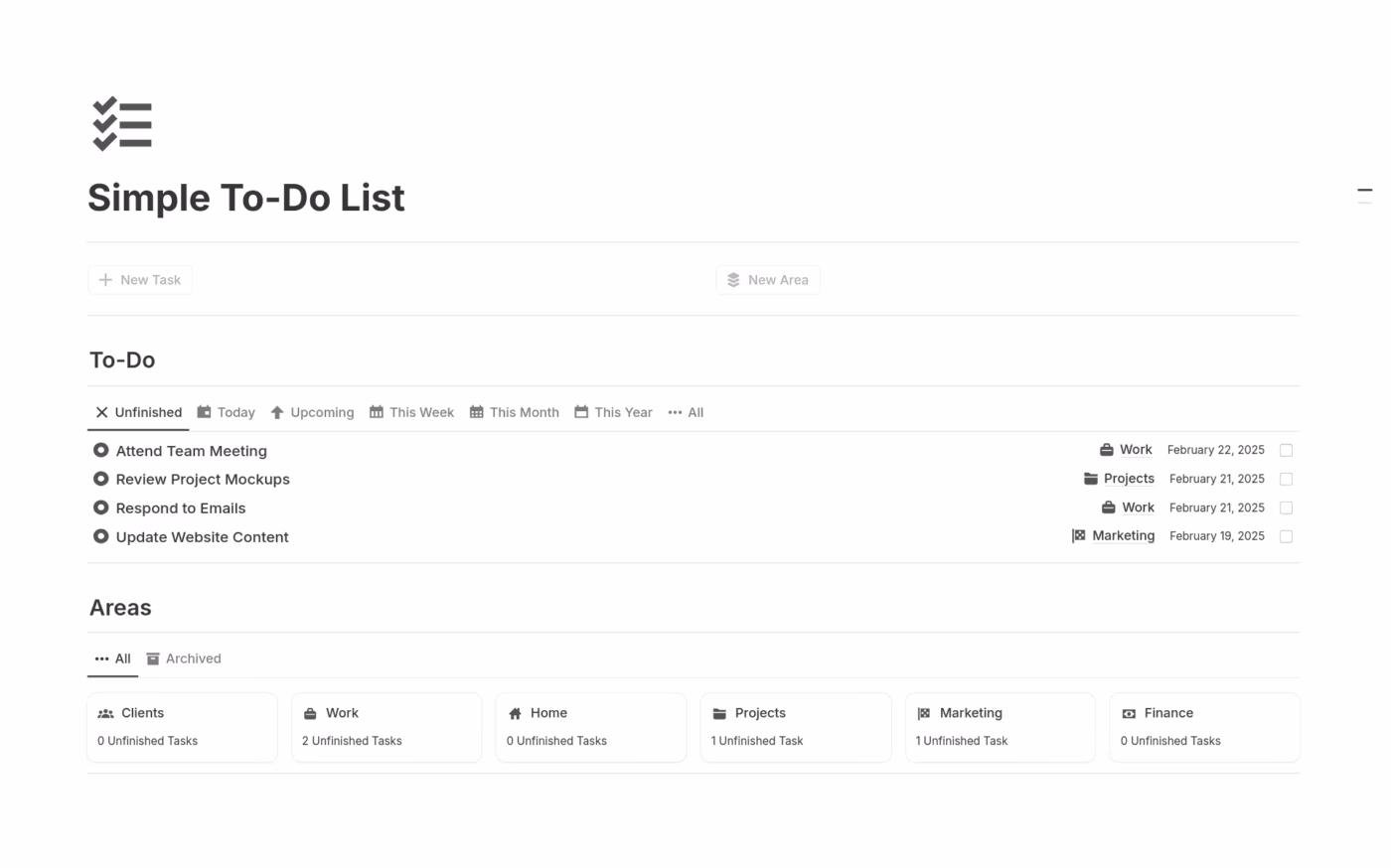 Simple To-Do List Template by Notion