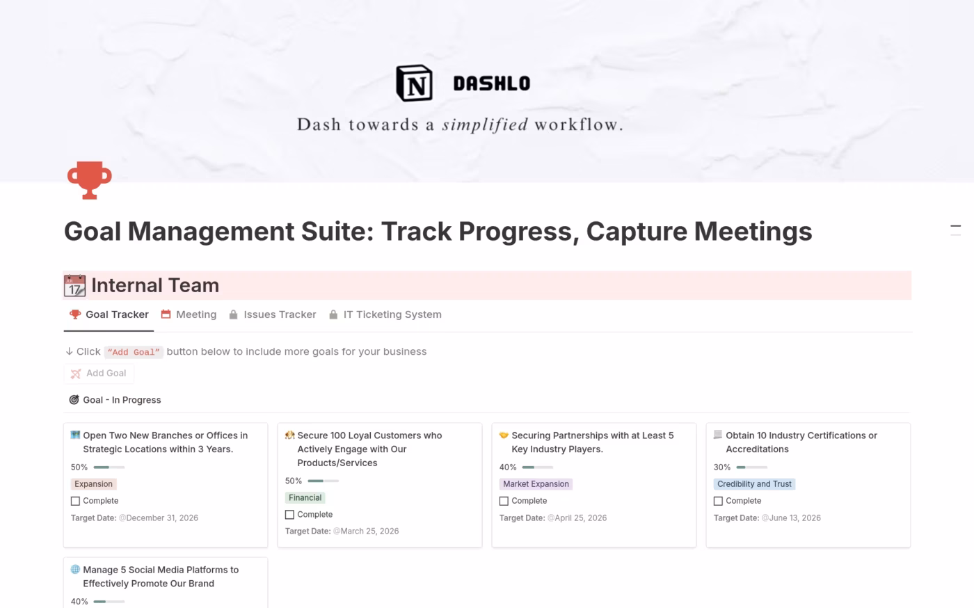 Notion Goals Template: Goal Management Suite Template by Notion