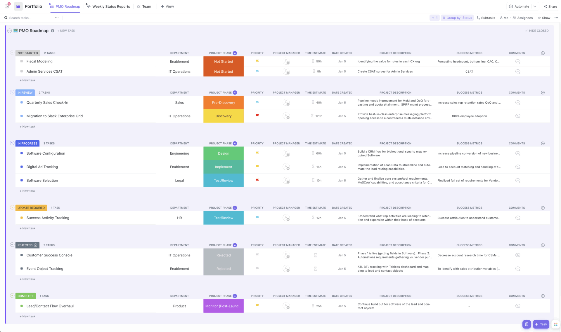 Miro Project Management Template: ClickUp Project Management Portfolio Template
