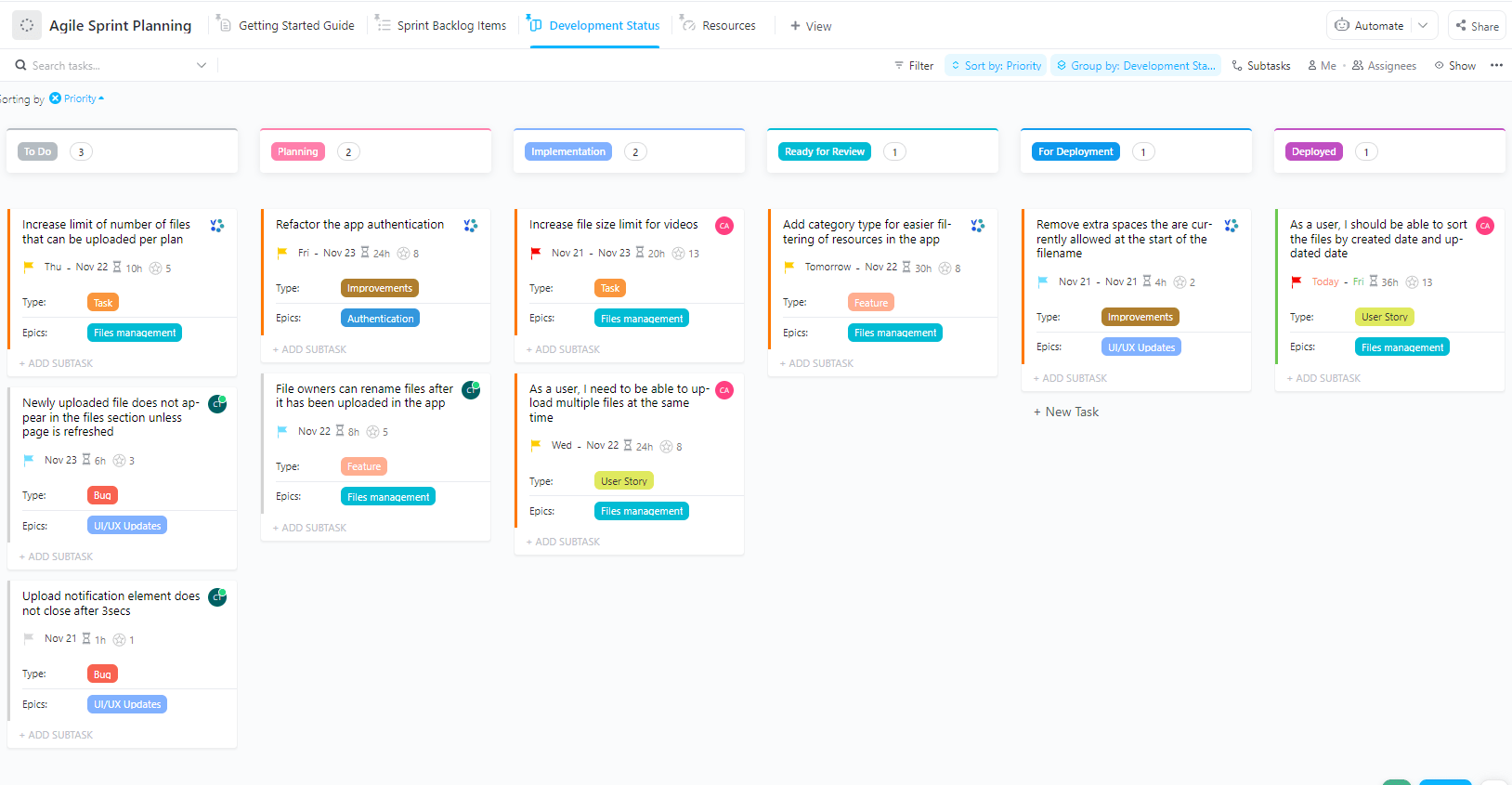Miro Project Management Template: ClickUp Agile Sprint Planning Template