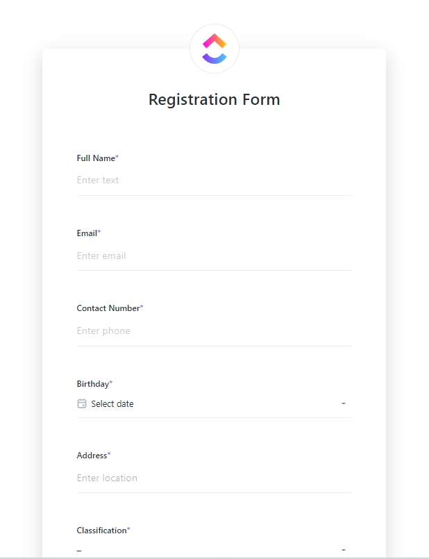 ClickUp Form Şablonu