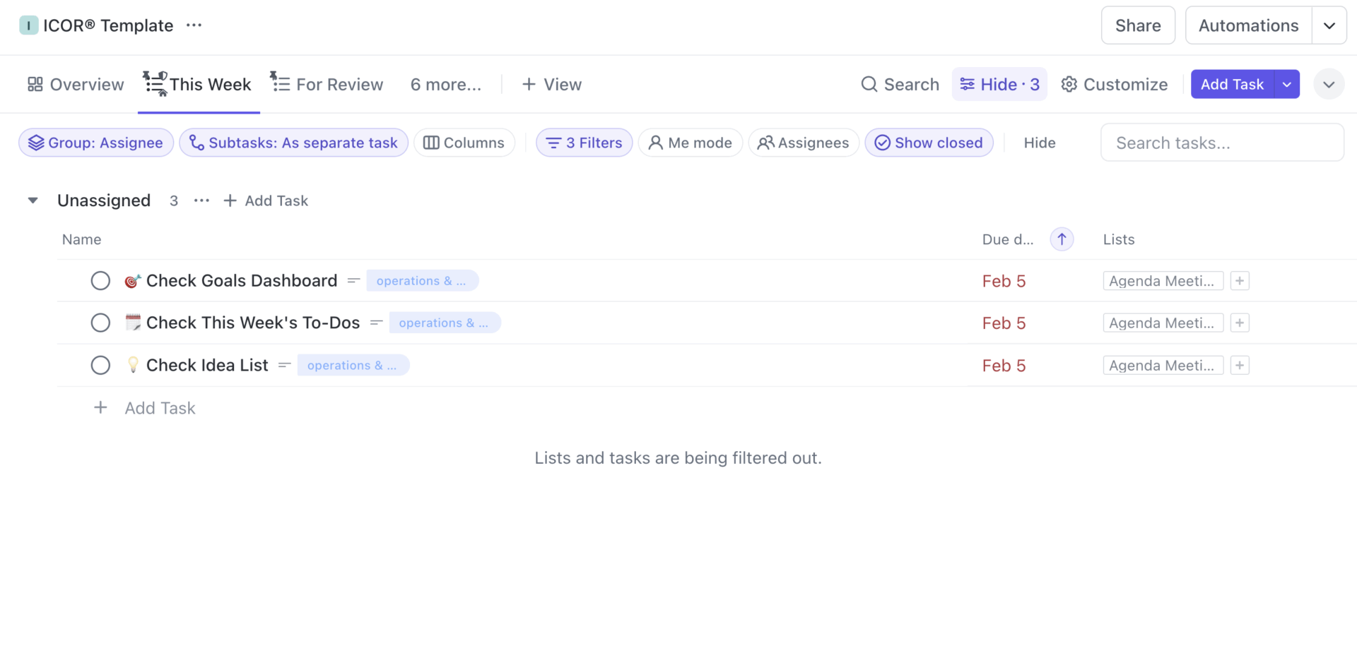 Modello per l'esecuzione dei progetti: Modello per la project management ClickUp