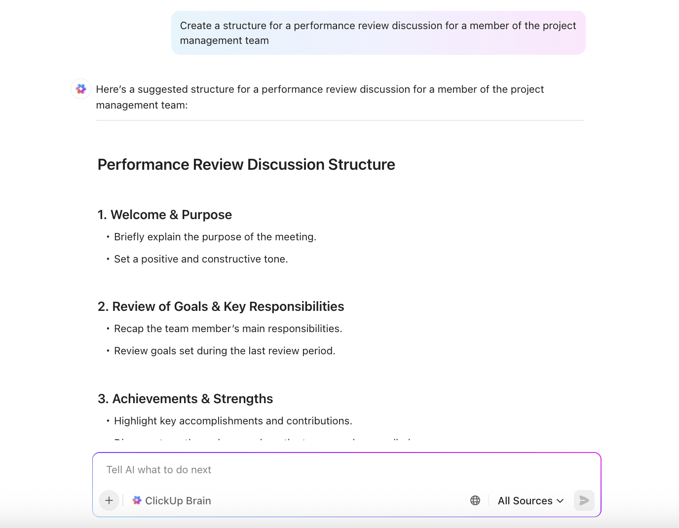 ClickUp Brain: AI-powered new feedback system for employee performance goals