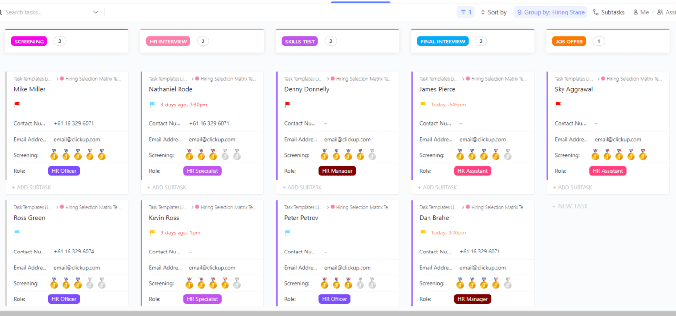 Asana Kanban Template: ClickUp Hiring Selection Matrix Template