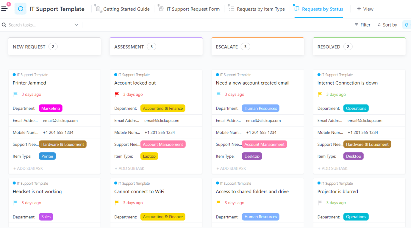 Asana Kanban Template: ClickUp IT Support Template