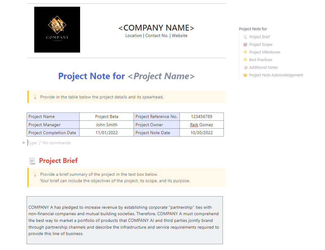 ClickUp Notes Template