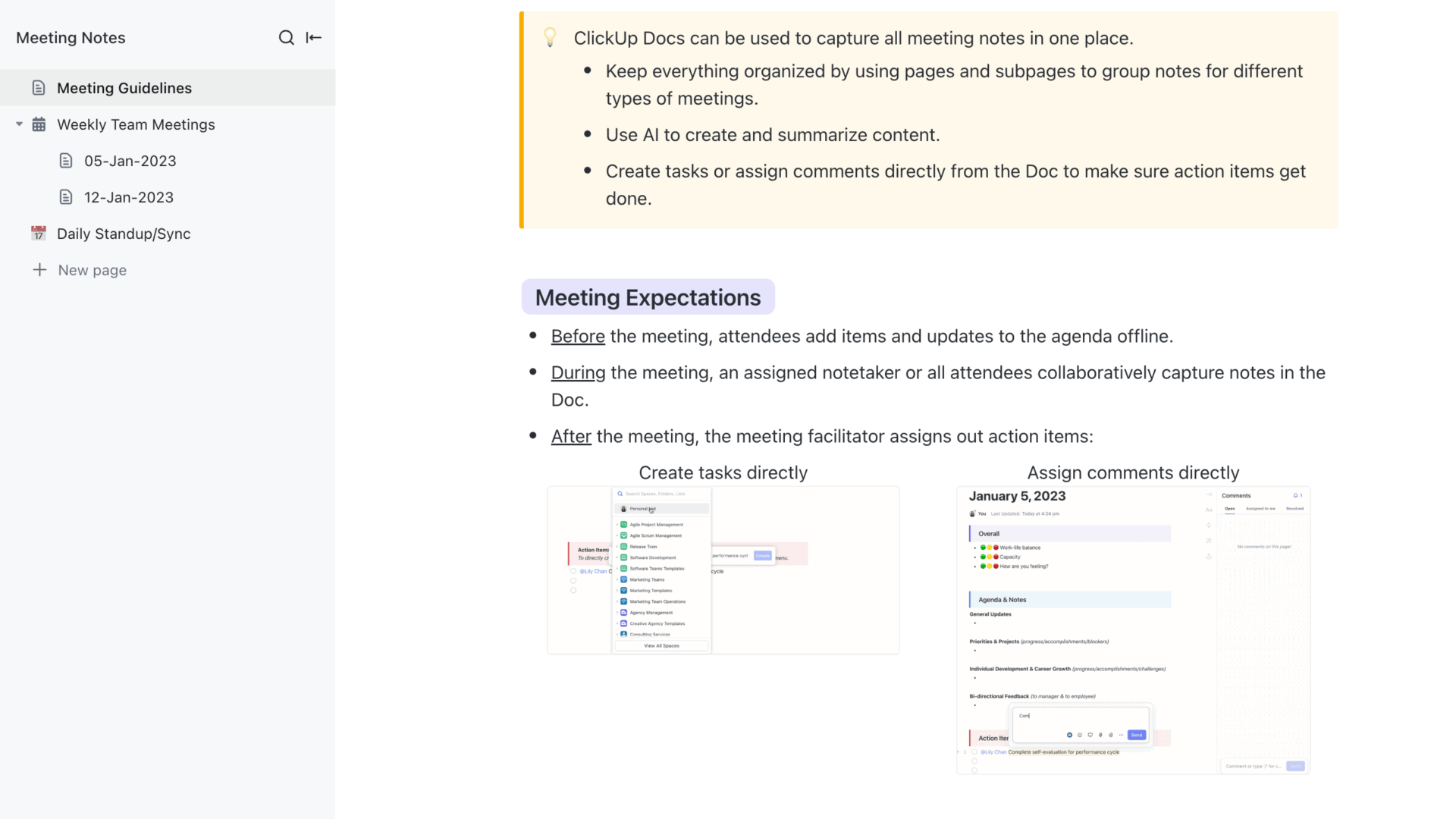 Daily Notes Templates: ClickUp Meeting Notes Template