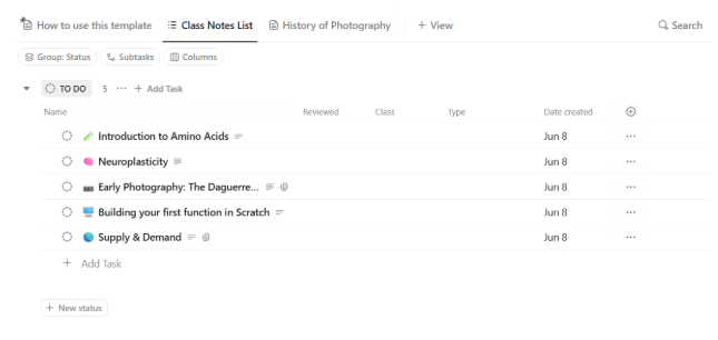 ClickUp Class Notes Template