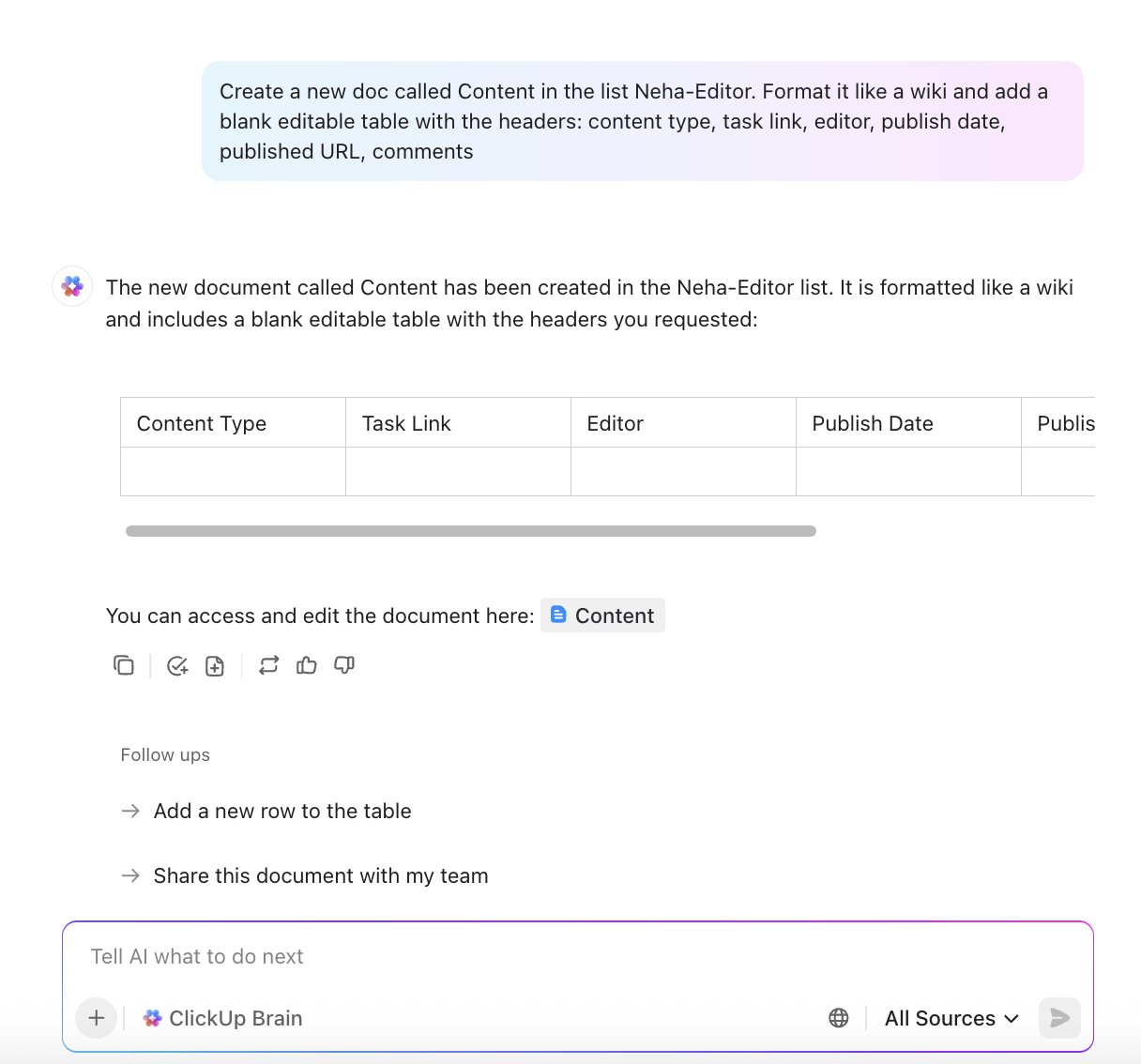 Create documents in your preferred style by prompting ClickUp Brain