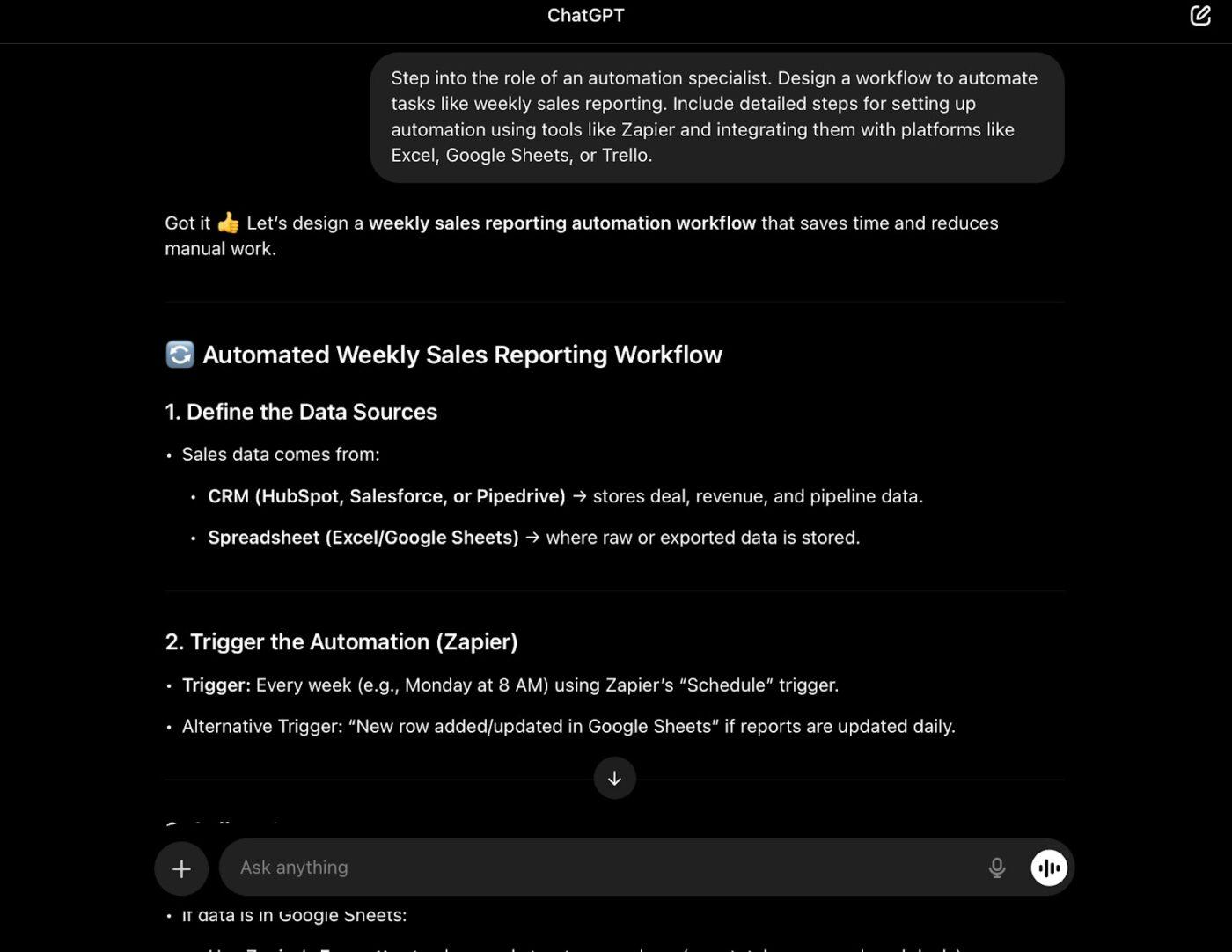 Best prompts to automate workflows in ChatGPT with relevant details