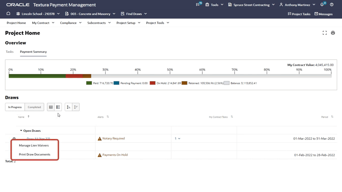 Payment and compliance management on Primavera