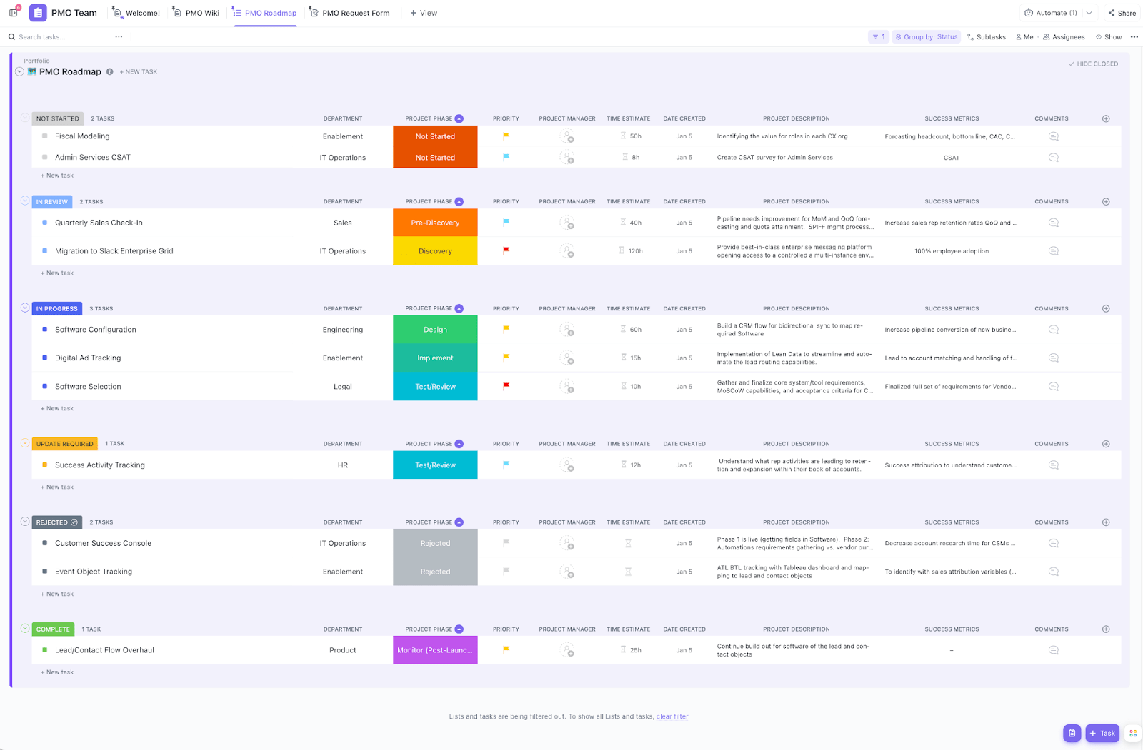 Manage all your projects, status, and timelines in one place with the ClickUp Project Management Template