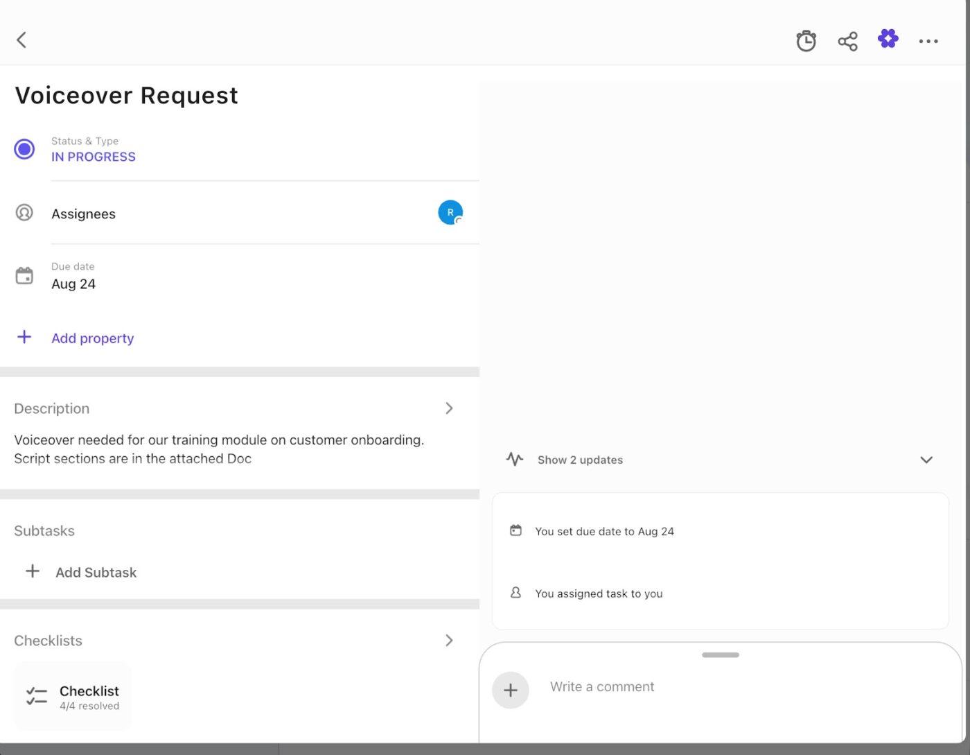 Campos personalizados do ClickUp: trabalhe com vários modelos de voz