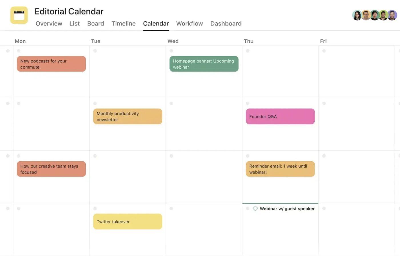 Editorial calendar Asana video production template