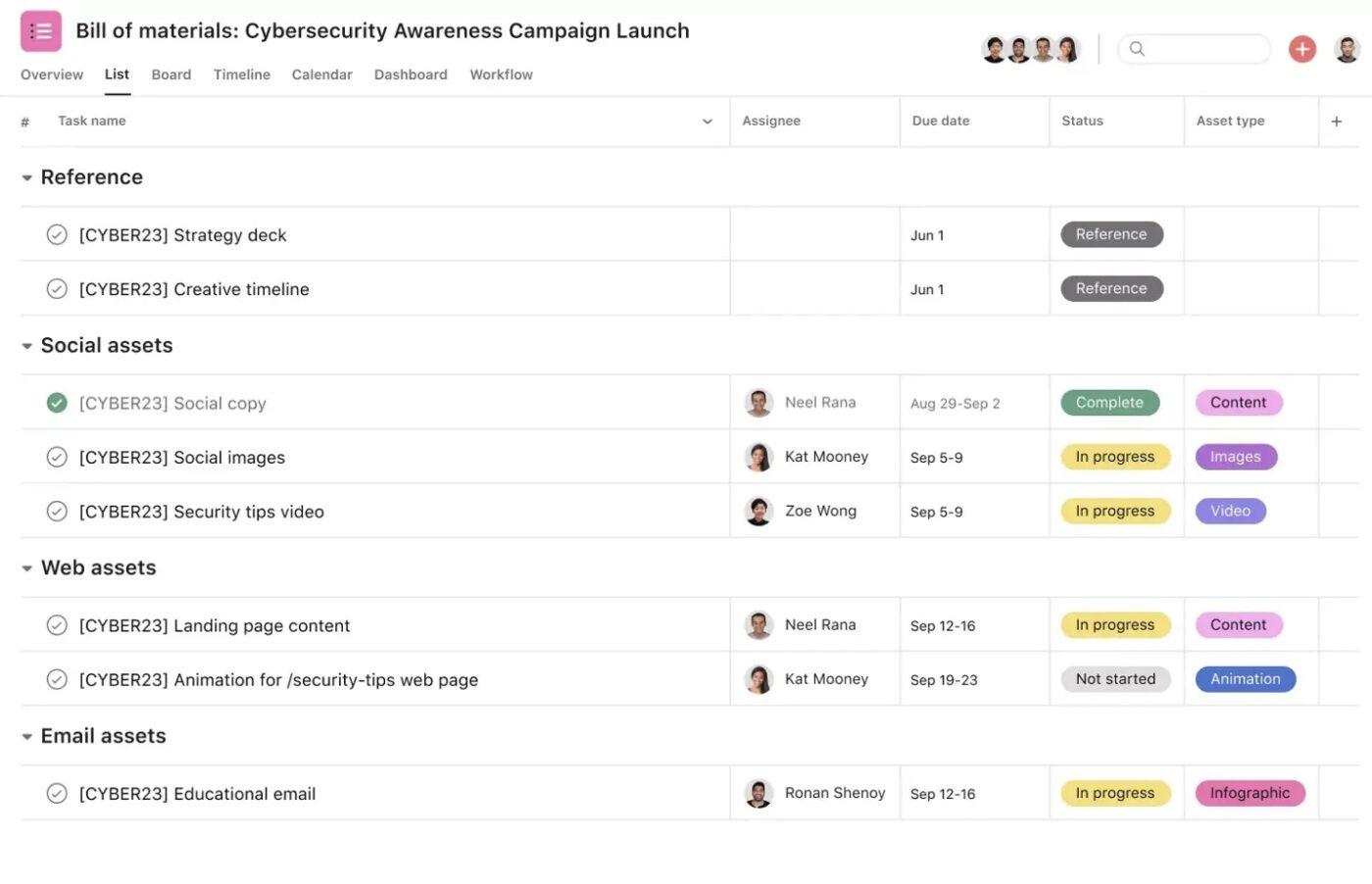 Manage a new project for video production in Asana