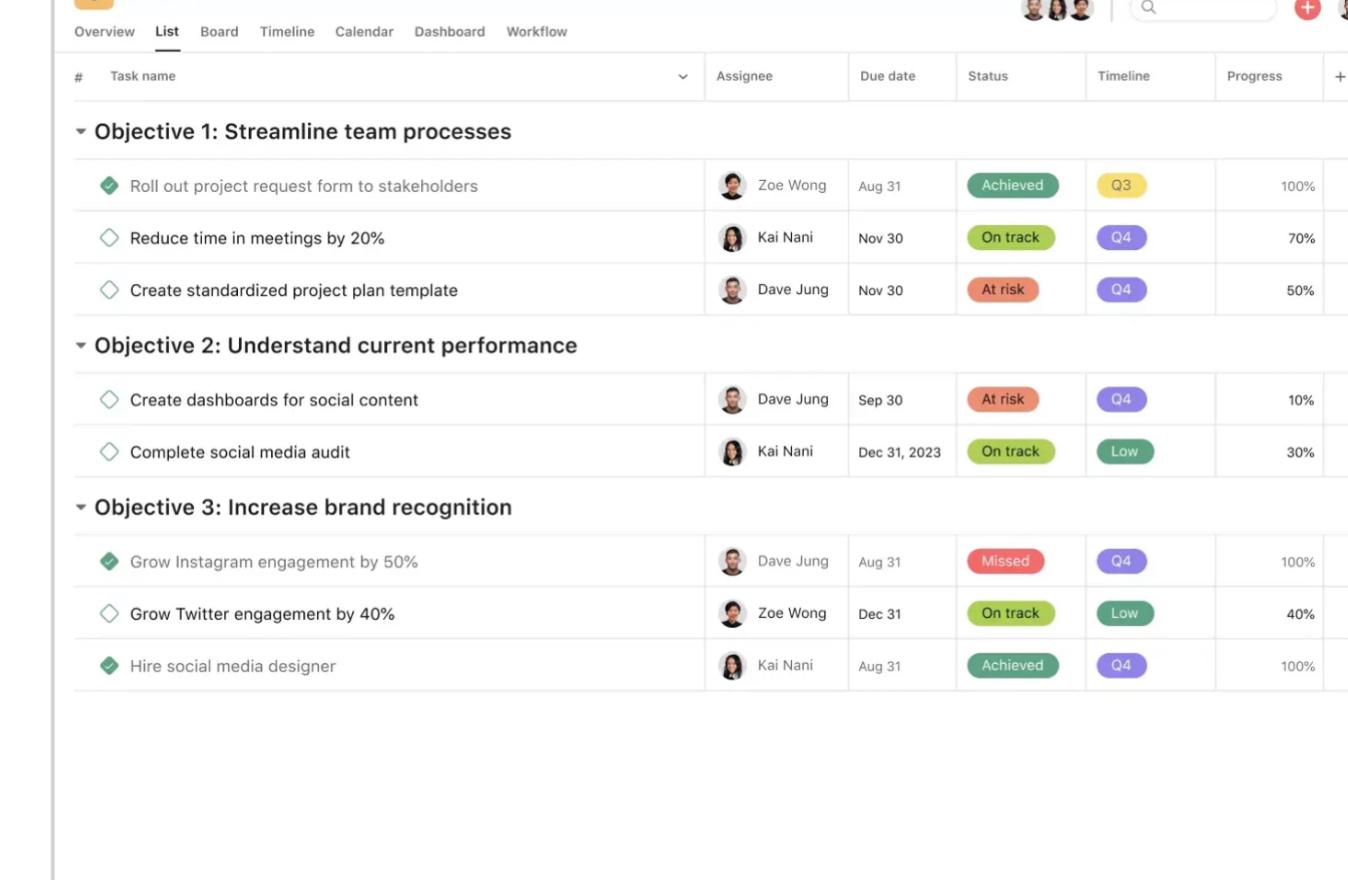 Asana video production template for company brain dump