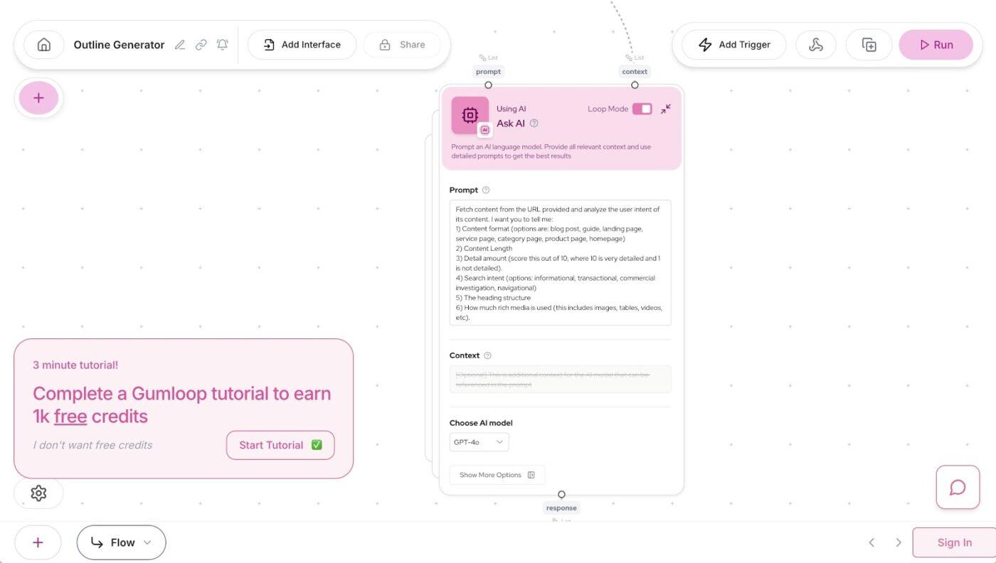 Gumloop: Builds conversational flows with a no-code chatbot builder for rapid prototyping
