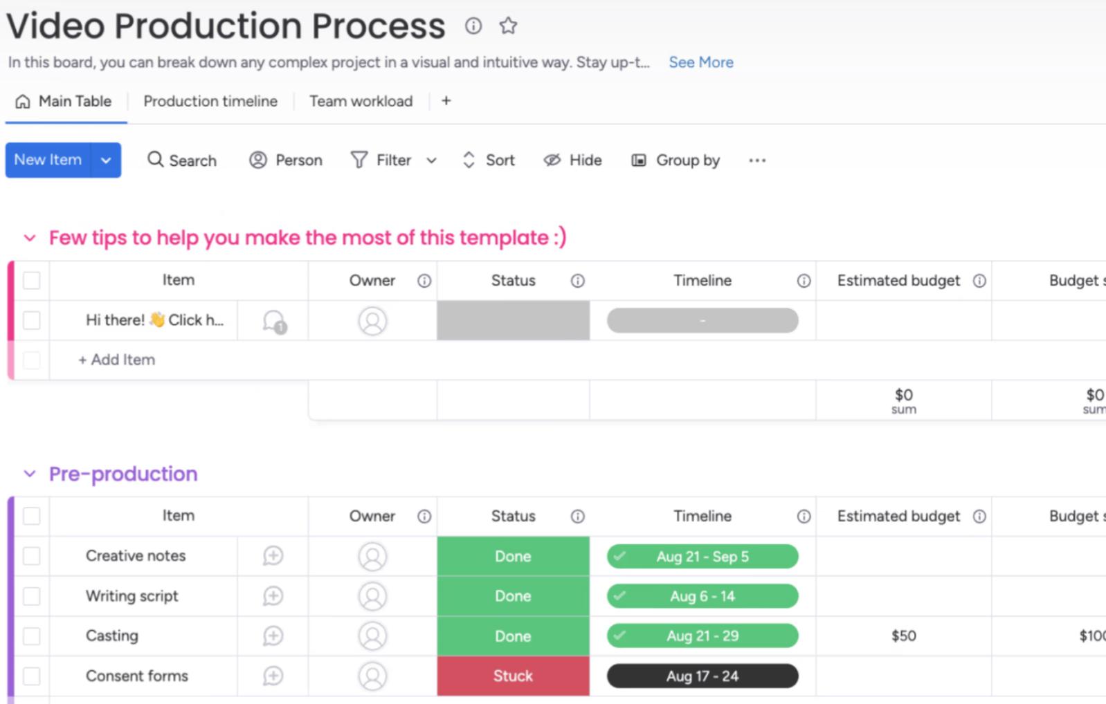 ClickUp’s YouTube Planning and Production Template