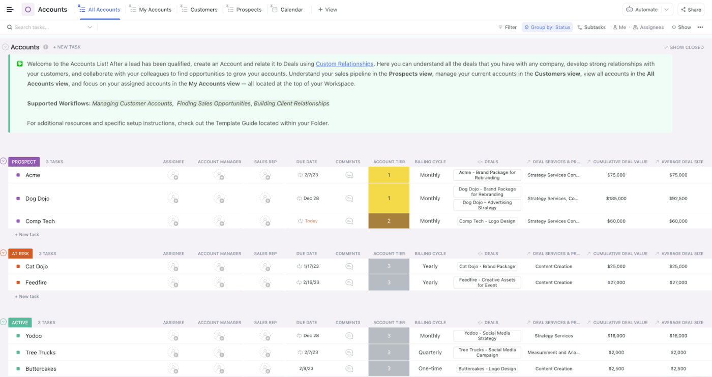 ClickUp CRM: Client Portal Examples