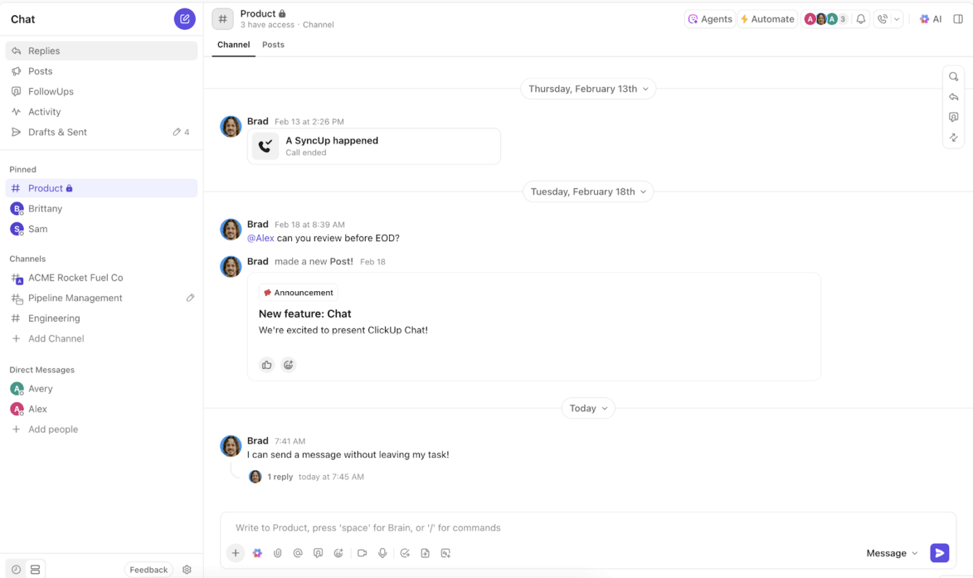 ClickUp Chat is better than Slack or Groupme
