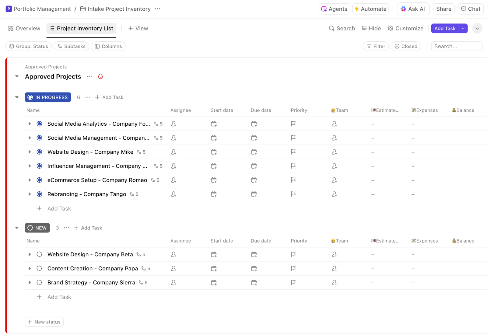 ClickUp Portfolio Management Template