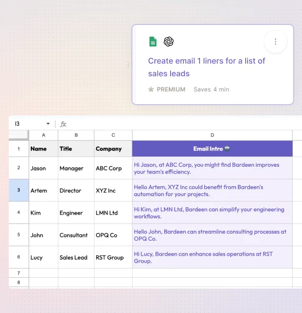 Bardeen: AI Spreadsheet Generator
