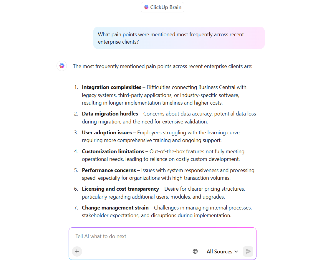ClickUp Brain: Unterstützen Sie eine erfolgreiche Vertriebsstrategie mit Erkenntnissen aus der KI.