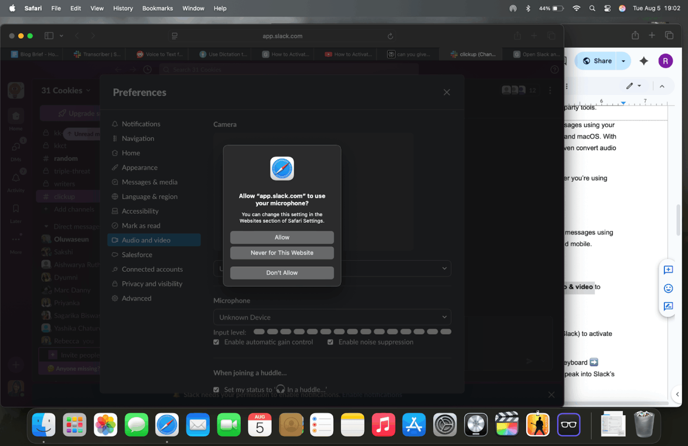 Activate your microphone to use Slack speech to text