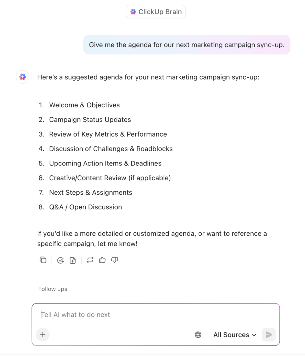 ClickUp Brain: marketing strategies for startups