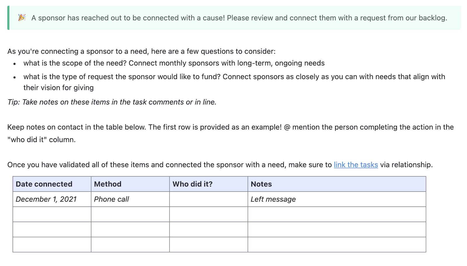 ClickUp Sponsorship Form Task Template