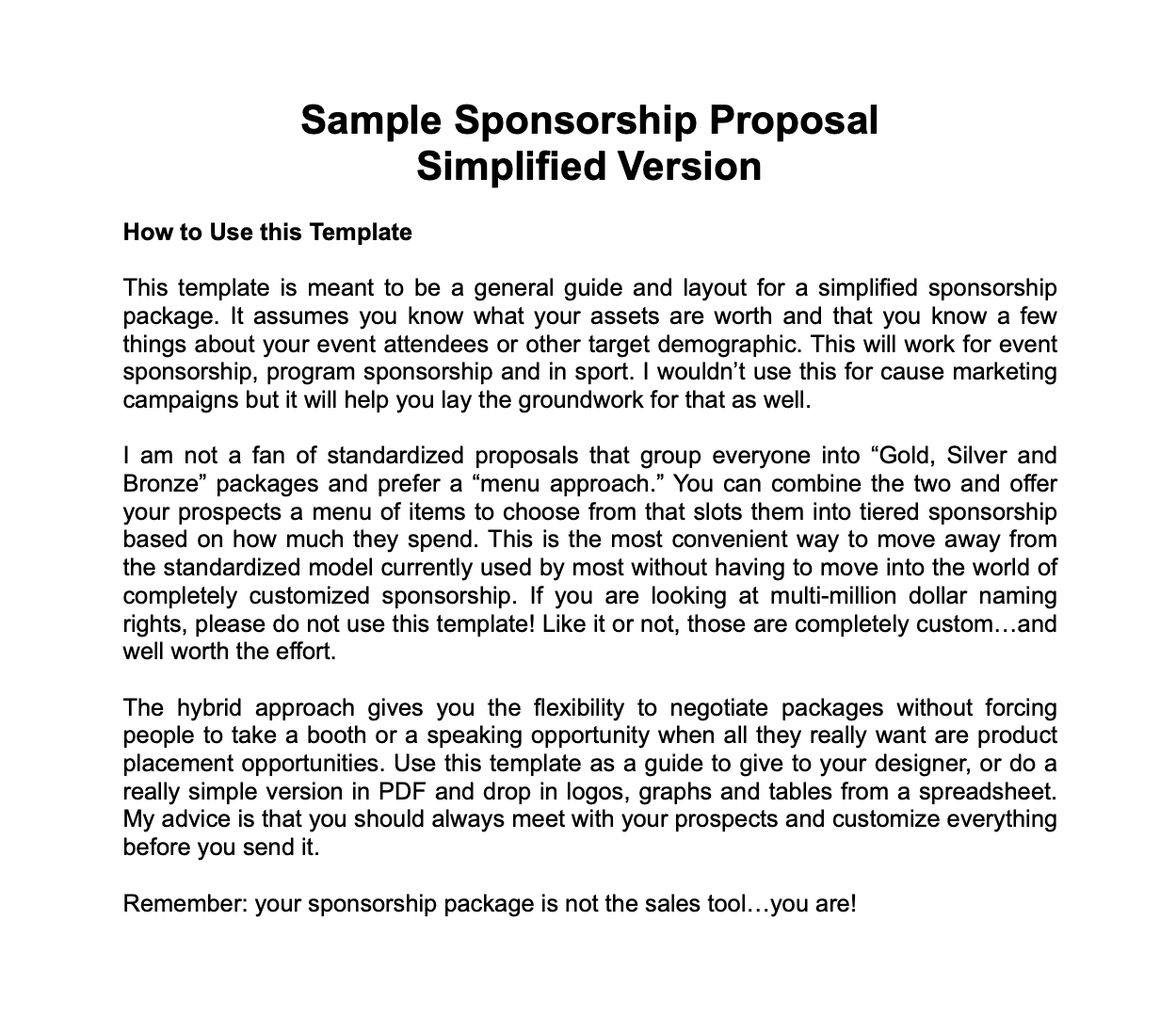 Simplified Sponsorship Proposal Template