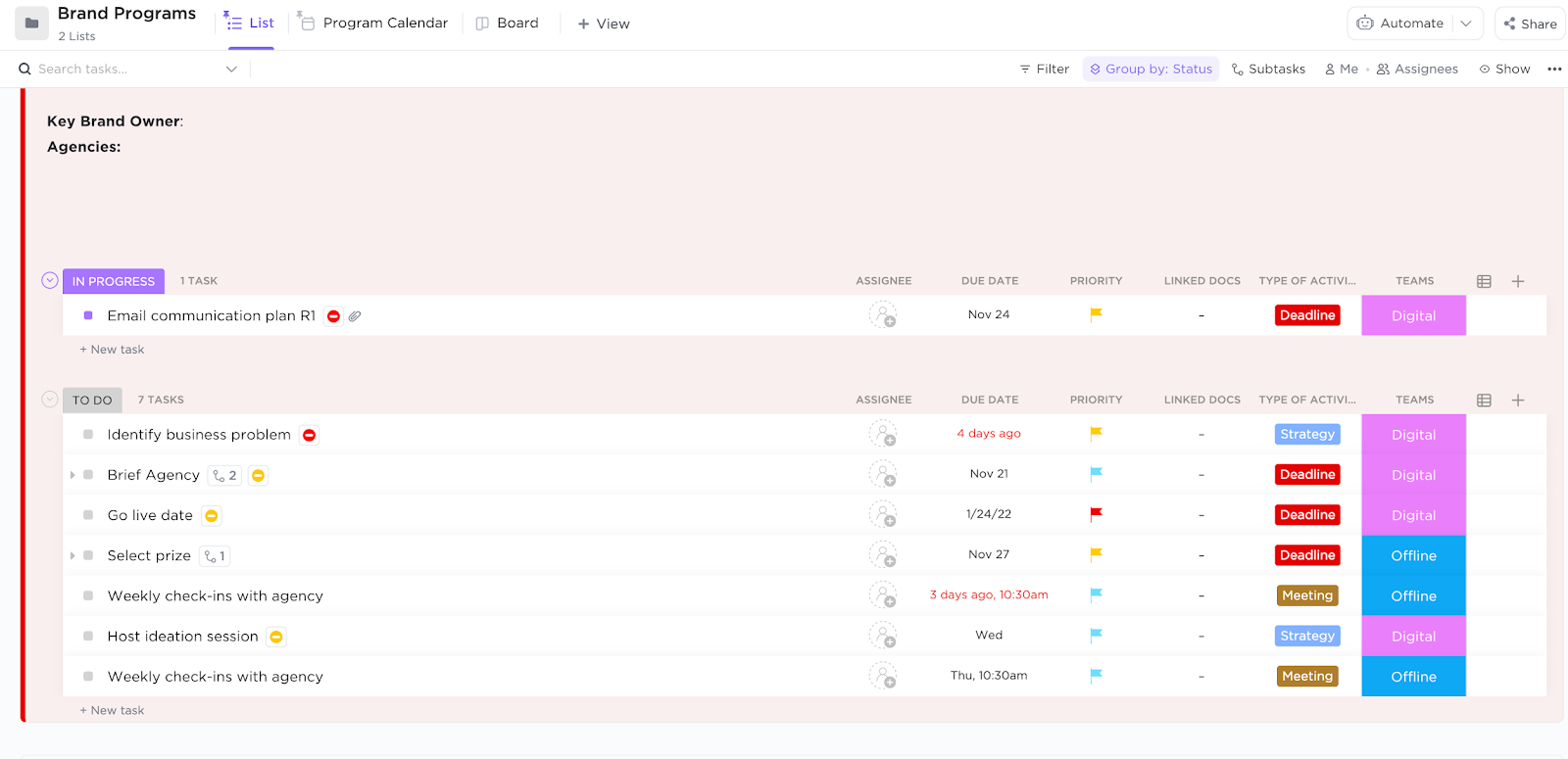 Brand Positioning Template: ClickUp Brand Management Template