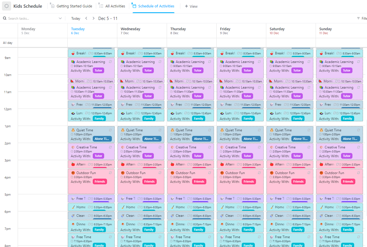 ClickUp Kids Schedule Template