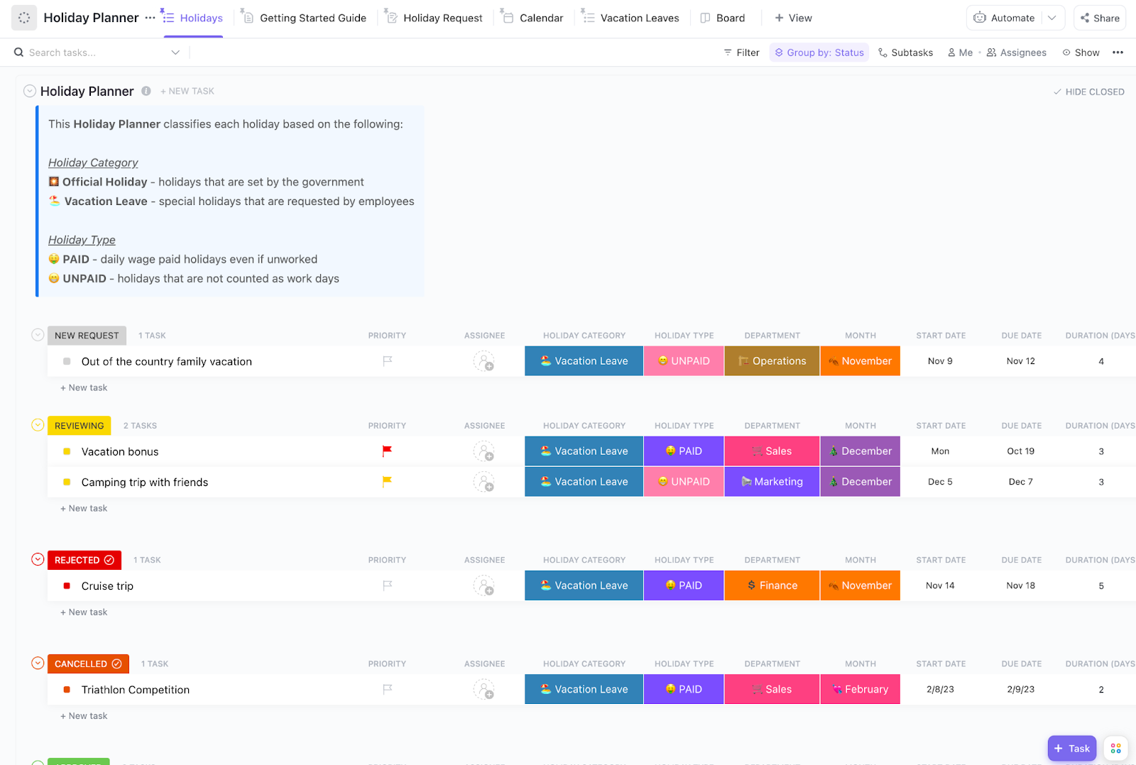 Custody Schedule Template: ClickUp Holiday Planner Template
