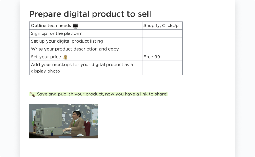 ClickUp Digital Product Checklist Template