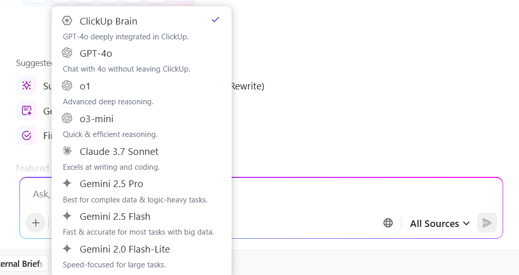 ClickUp Brain: Embrace AI model switching without debugging AI features