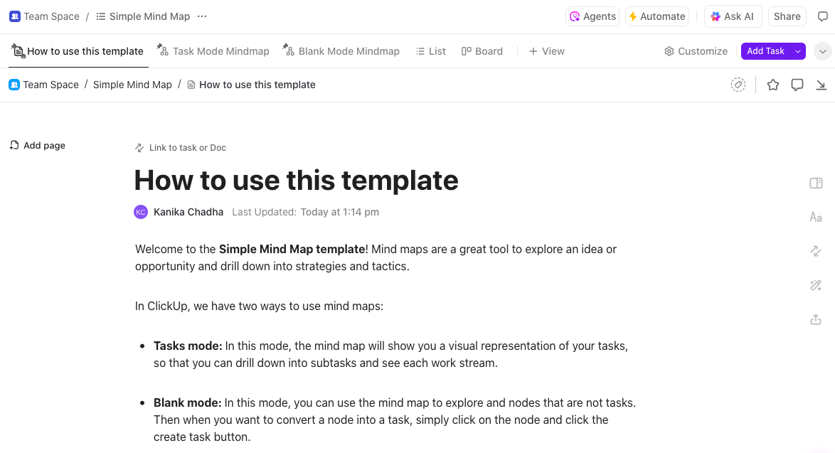 ClickUp Simple Mind Map Template
