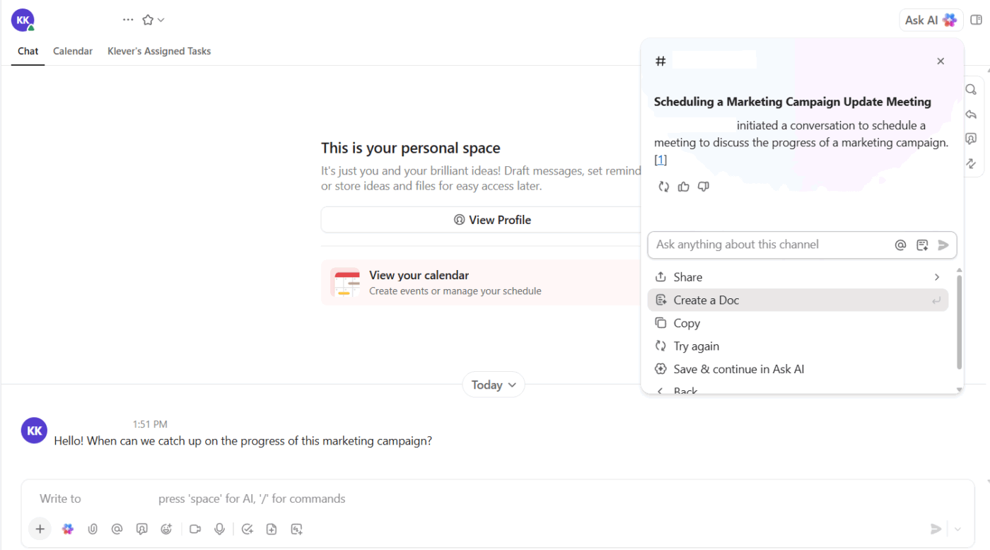 ClickUp Chat: Summarize chat threads with AI