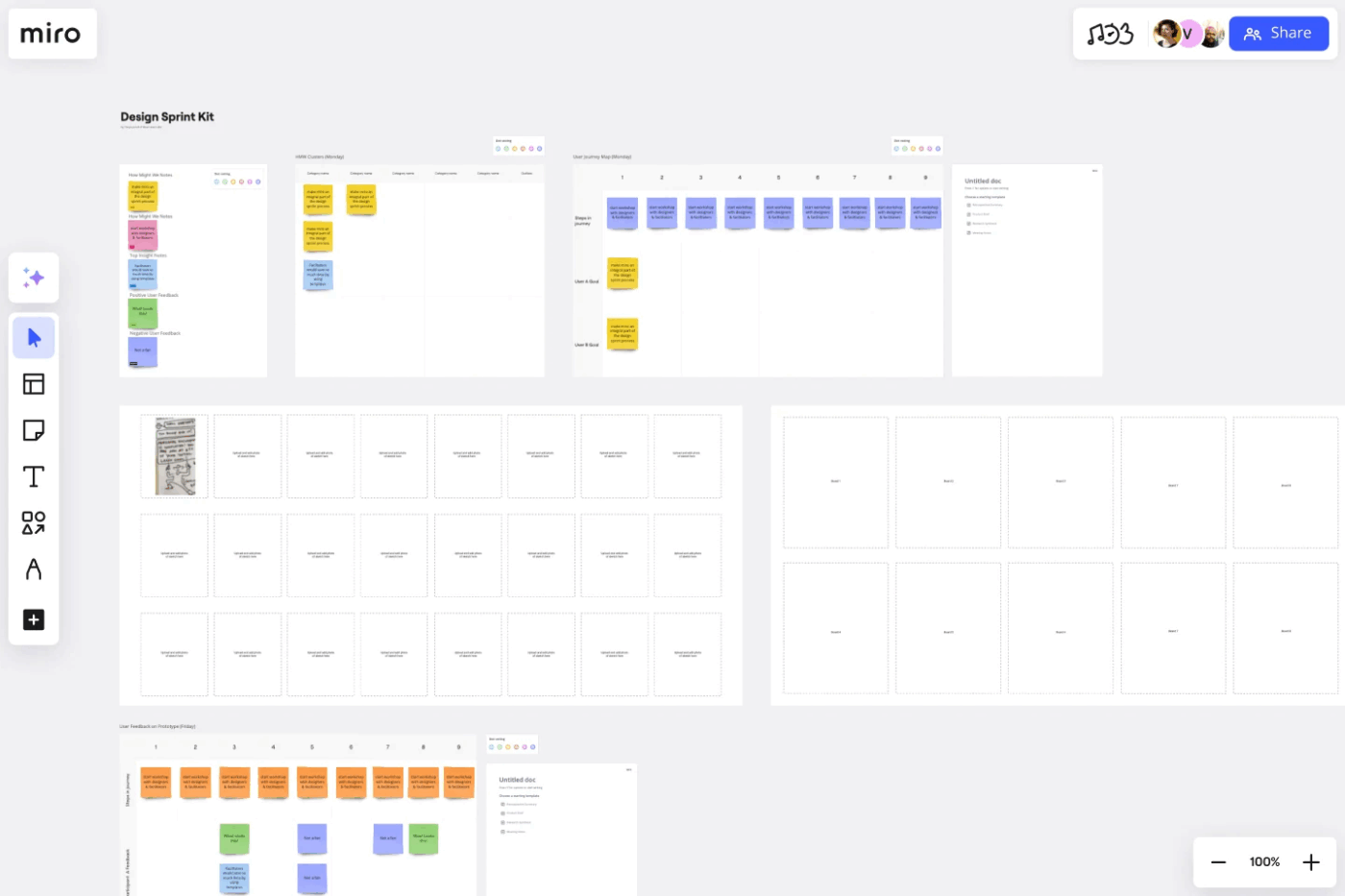 Miro design thinking templates to collect as many ideas as possible