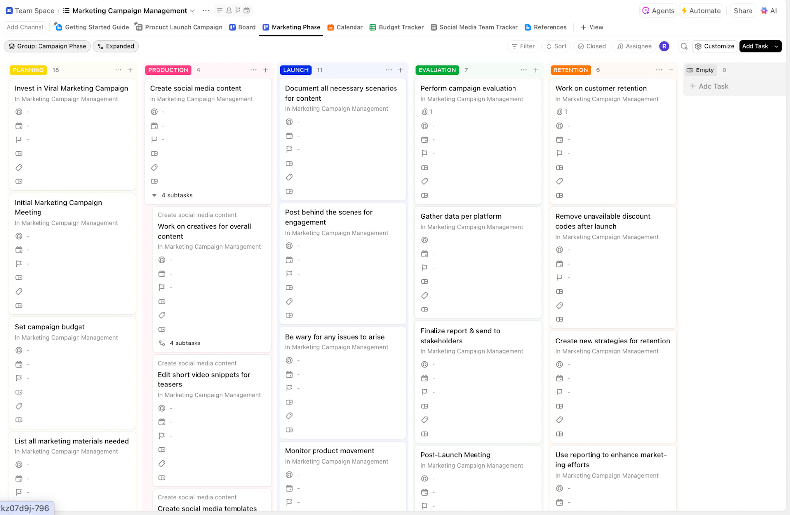 Sjabloon voor marketingcampagnebeheer van ClickUp