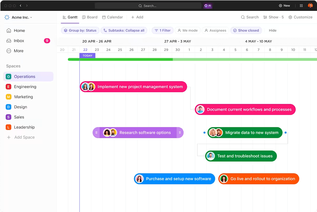 ClickUp Gantt Charts