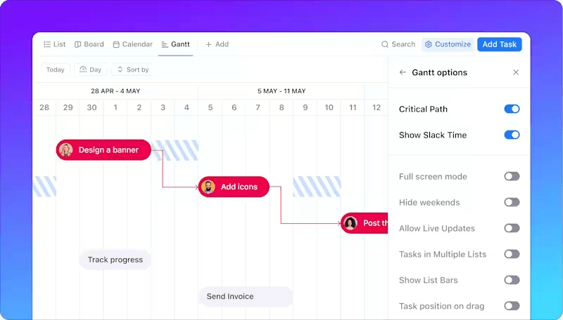ClickUp’s Gantt Chart View