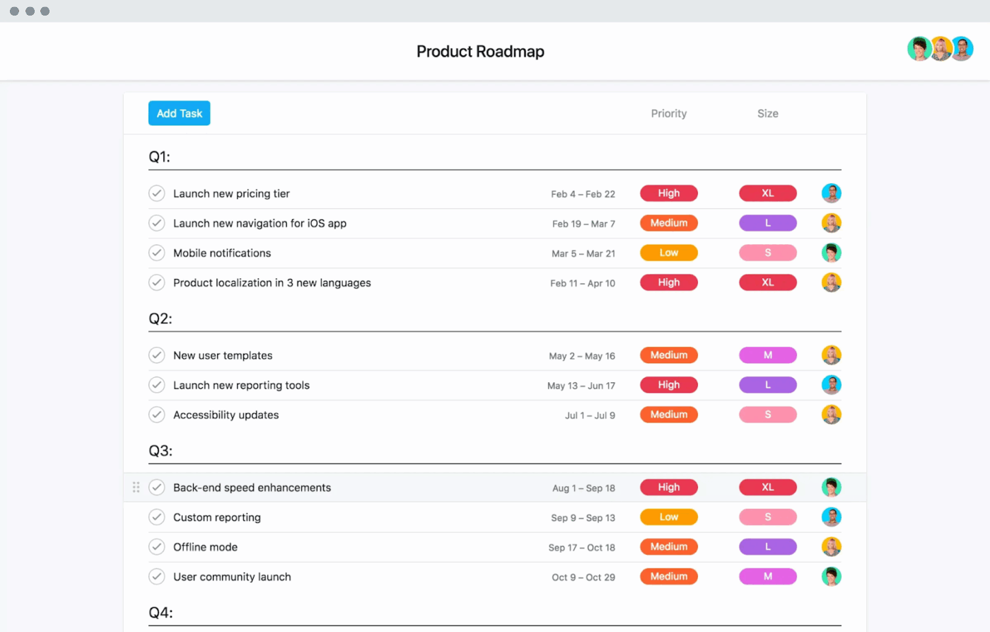 Asana onboarding template for product projects