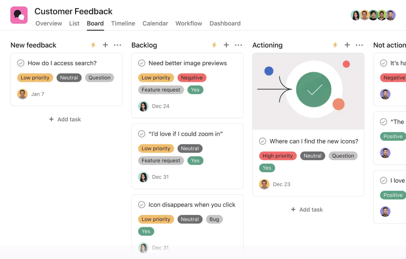 Create a project in Asana to consolidate customer feedback